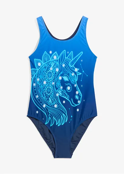bonprix Cooler Badeanzug mit Einhorn Druck und Farbverlauf. - blau Neuheiten