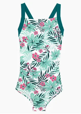 bonprix Schöner Mädchen Badeanzug mit floralem Muster - weiß