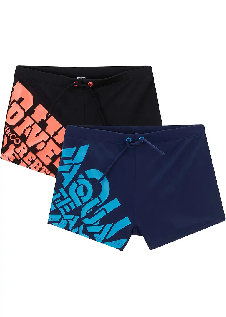 bonprix Tolle Badehose mit Print im 2er Pack - dunkelblau/schwarz Kauf eins, bekomm eins gratis