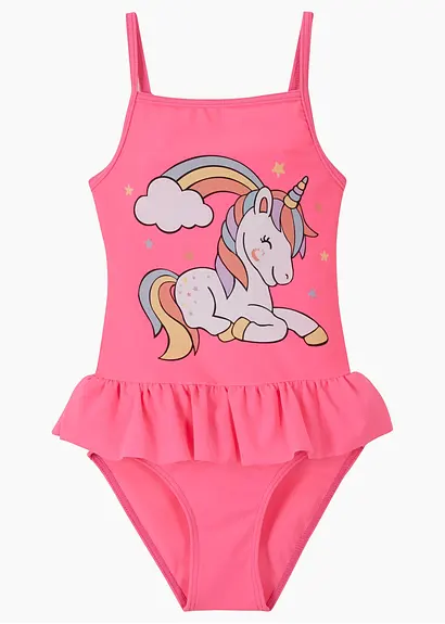 bonprix Süßer Badeanzug mit Einhorn-Print - pink - Kinder