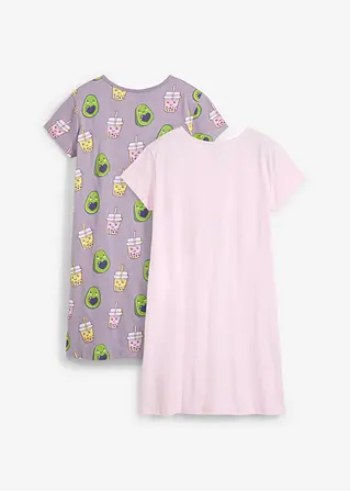 bonprix Tolle Mädchen Nachthemden mit Avocado und Bubble Tea Druck und Bio-Baumwolle im 2er Pack Zeitbegrenzte Promotion