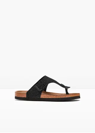 bonprix Sommerliche Zehensteg Pantolette in Glitzeroptik - schwarz