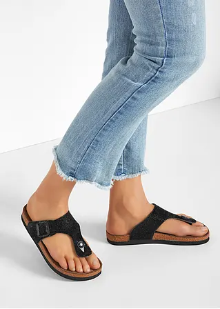 bonprix Sommerliche Zehensteg Pantolette in Glitzeroptik - schwarz Limitierter Zeitrabatt
