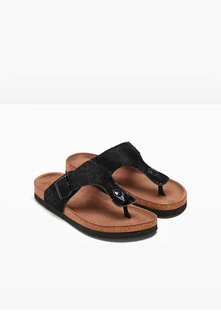 bonprix Sommerliche Zehensteg Pantolette in Glitzeroptik - schwarz Limitierter Zeitrabatt