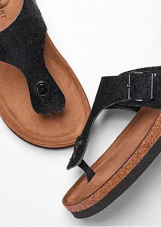 bonprix Sommerliche Zehensteg Pantolette in Glitzeroptik - schwarz Limitierter Zeitrabatt