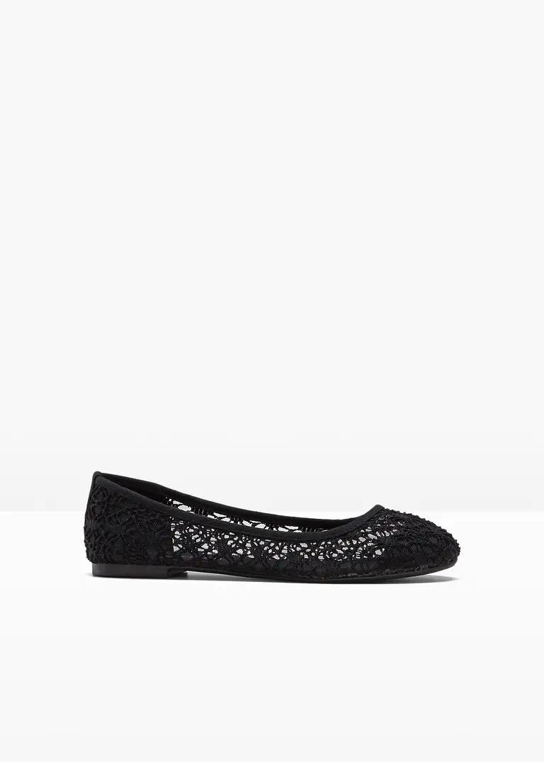 bonprix Verspielte Ballerina mit Spitze - schwarz - Damen Rabatt