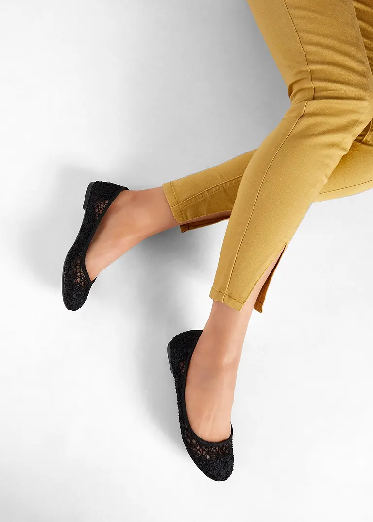 bonprix Verspielte Ballerina mit Spitze - schwarz - Damen Rabatt