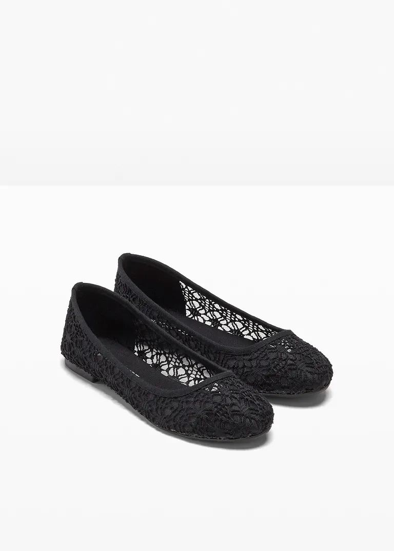 bonprix Verspielte Ballerina mit Spitze - schwarz - Damen Rabatt