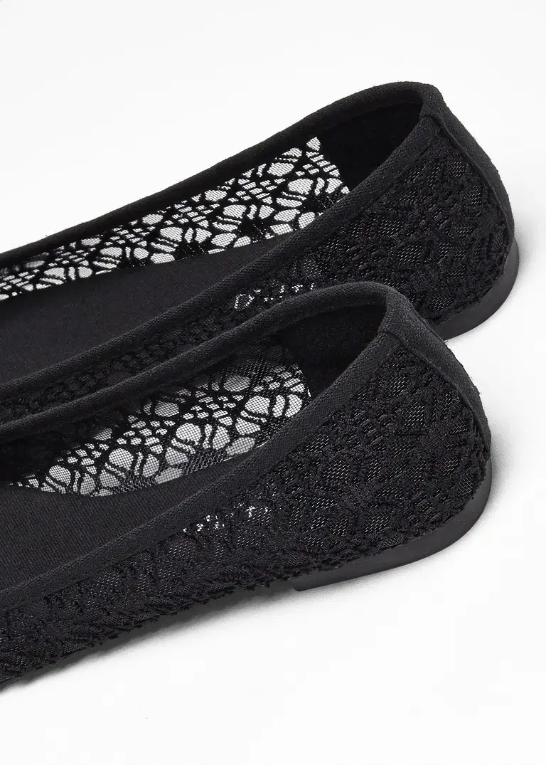 bonprix Verspielte Ballerina mit Spitze - schwarz - Damen Rabatt