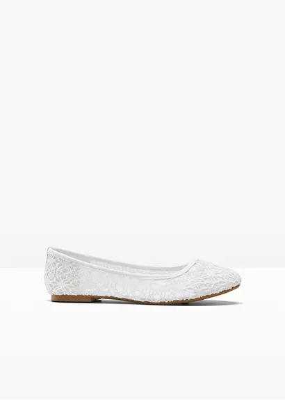 bonprix Verspielte Ballerina mit Spitze - weiß - Damen Günstig kaufen