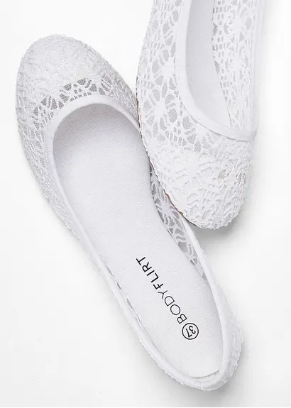 bonprix Verspielte Ballerina mit Spitze - weiß - Damen Günstig kaufen