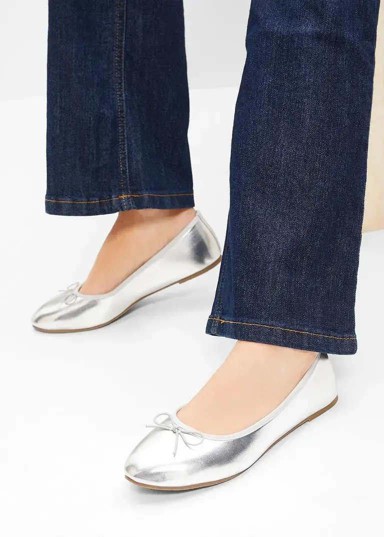 bonprix Niedliche Ballerina mit Schleife - silber - Damen Begrenztes Angebot