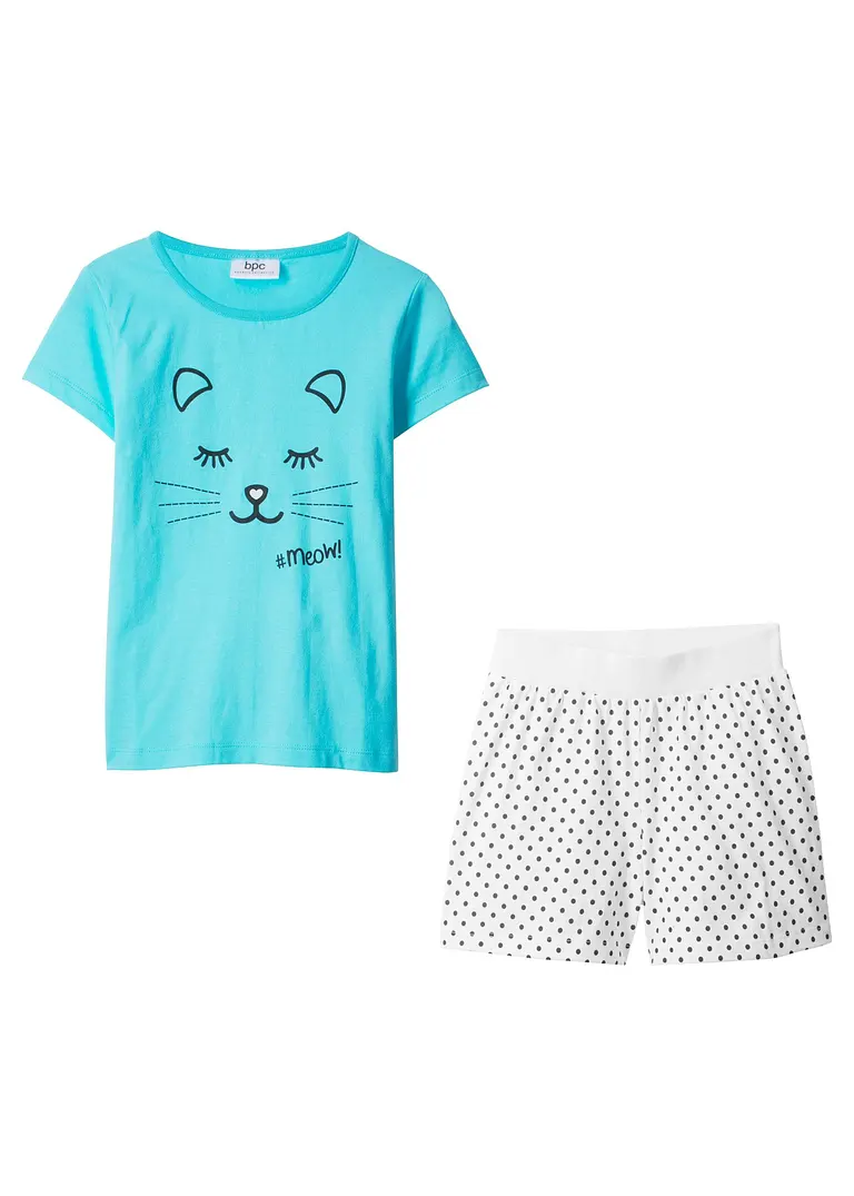 bonprix Bedruckter Pyjama mit süßem Print - aqua/weiß bedruckt Blitzangebot
