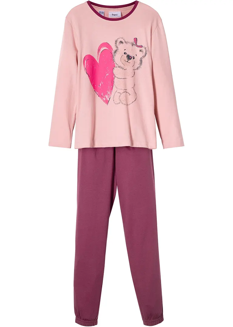 bonprix Süßer Mädchen Pyjama mit Bio-Baumwolle und platziertem Druck im 2-tlg. Set