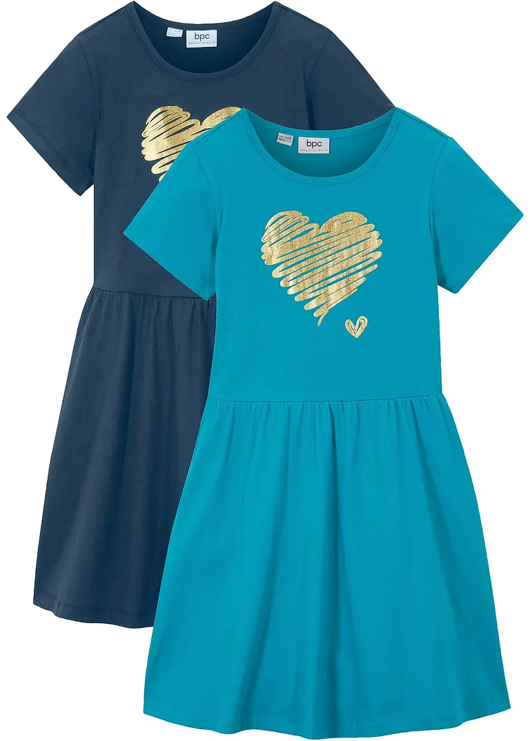bonprix Doppelpack Mädchen Jerseykleid mit Druck - Kinder