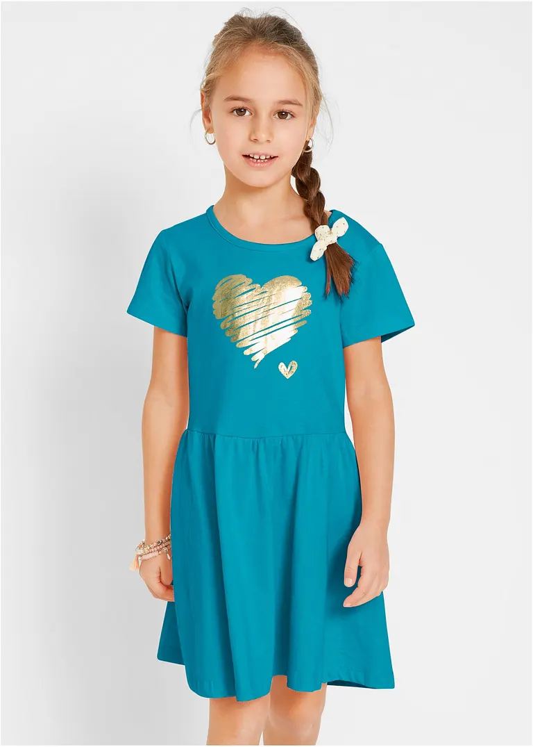 bonprix Doppelpack Mädchen Jerseykleid mit Druck - Kinder Kauf eins, bekomm eins gratis