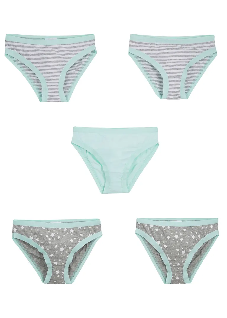 bonprix Schöne Slips mit Print im 5er Pack - hellgrau meliert/weiß/mint Tägliche Deals