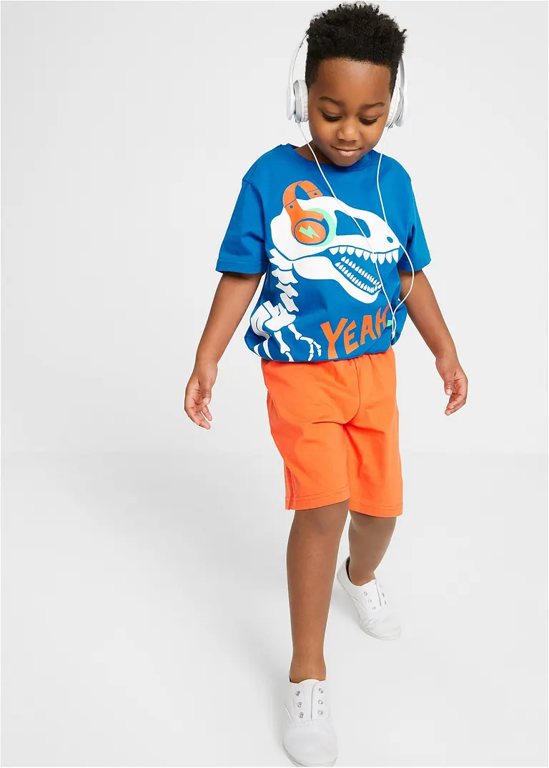 bonprix Cooler Schlafanzug mit Dino-Print - azurblau/orange Sonderangebote
