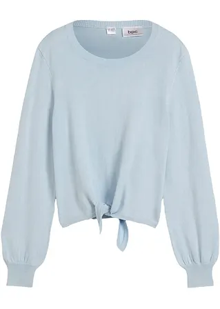 bonprix Weicher Mädchen Feinstrickpullover mit Knotendetail - blau
