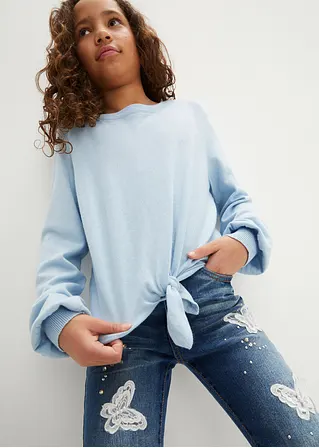 bonprix Weicher Mädchen Feinstrickpullover mit Knotendetail - blau Letzte 3 Tage