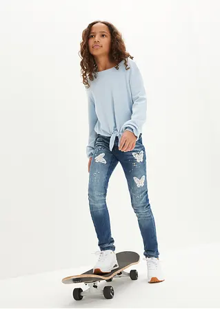 bonprix Weicher Mädchen Feinstrickpullover mit Knotendetail - blau Letzte 3 Tage