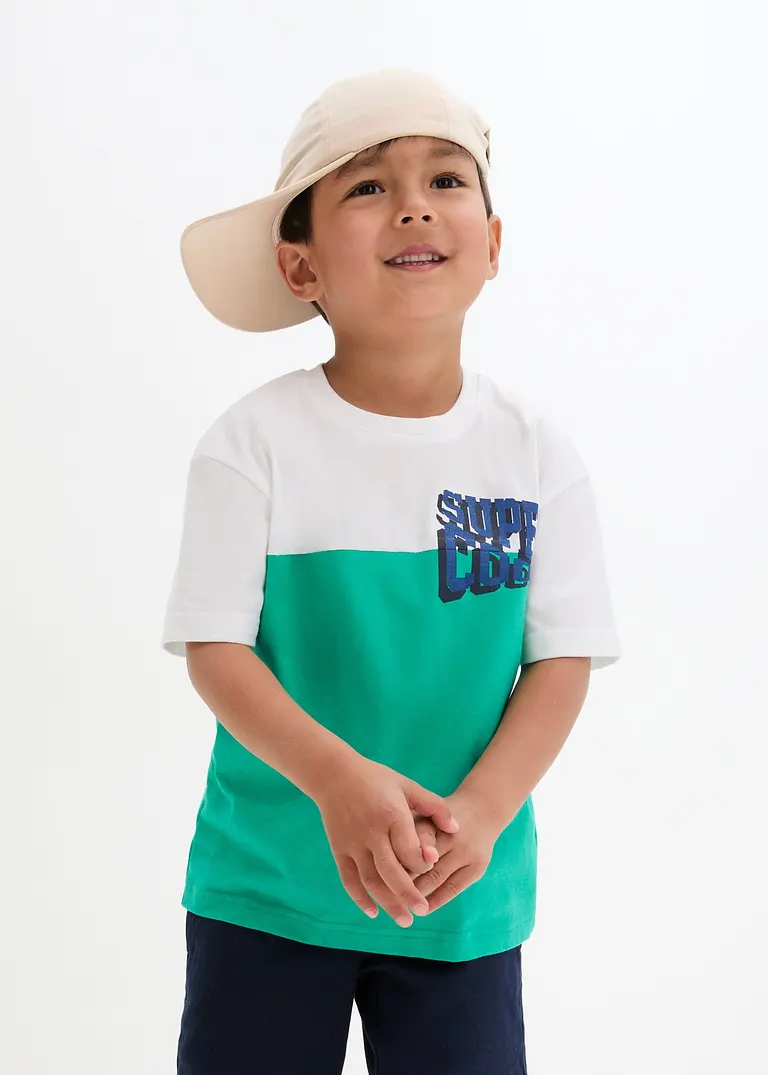 bonprix Cooles zweifarbiges T-Shirt mit Druck auf der Brust - weiß Letzte 2 Tage