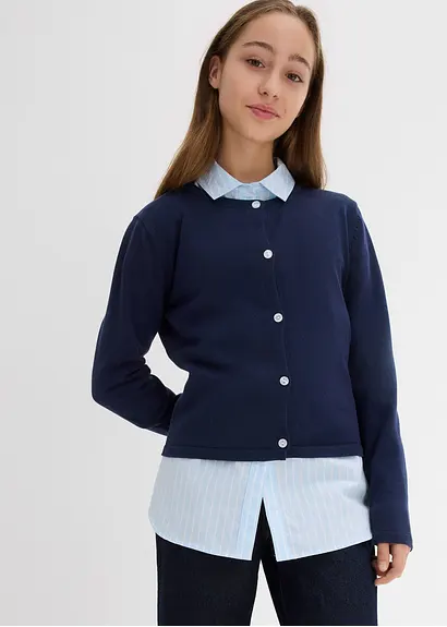 bonprix Mädchen Feinstrickjacke vielseitig kombinierbar - blau Letzter Tag