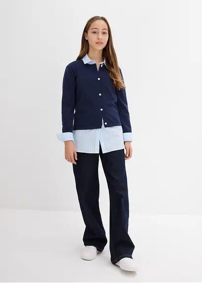 bonprix Mädchen Feinstrickjacke vielseitig kombinierbar - blau Letzter Tag