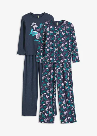 bonprix Zauberhafter Mädchen Pyjama im Doppelpack mit 2 Langarmshirt und 2 Pyjamahosen