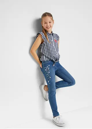 bonprix Hübsche Mädchen Jeggings mit Blumenstickerei - blau Bis zu 65% Rabatt
