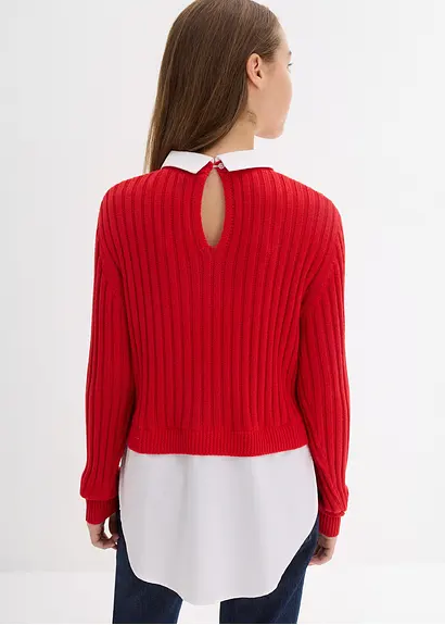 bonprix Mädchen Feinstrickpullover mit kontrastfarbigen Blusenbesatz Sonderangebot der Fabrik