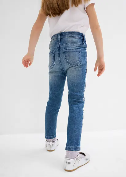bonprix Moderne Mädchen Skinny-Jeans mit dekorativen Pailletten - blau Nur noch ein Tag übrig