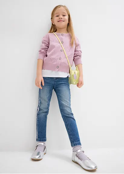 bonprix Moderne Mädchen Skinny-Jeans mit dekorativen Pailletten - blau Nur noch ein Tag übrig