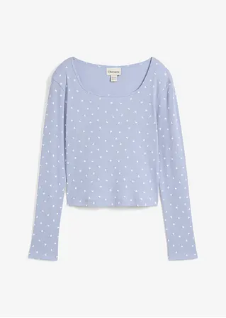 bonprix Bedrucktes Mädchen Langarmshirt aus Rippe - blau