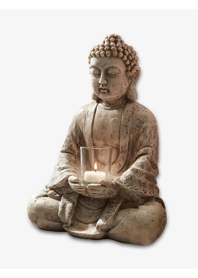 bonprix Ruhevolles Ambiente: Toller Deko-Buddha mit Windlicht - grau Schlussverkauf