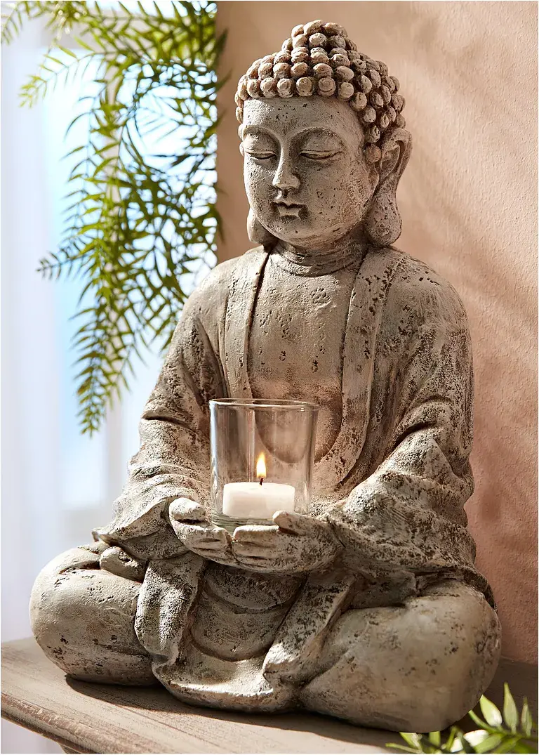 bonprix Ruhevolles Ambiente: Toller Deko-Buddha mit Windlicht - grau Schlussverkauf