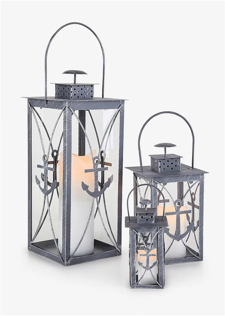 bonprix Maritime Windlichter im Laternen-Design mit Anker-Motiv - grau Fabrikpreis