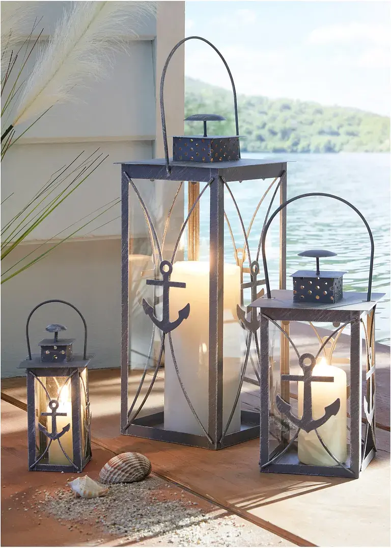 bonprix Maritime Windlichter im Laternen-Design mit Anker-Motiv - grau Fabrikpreis