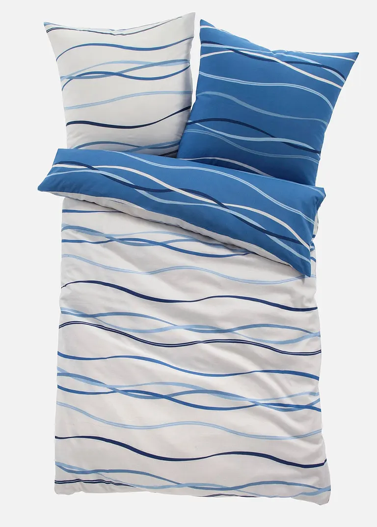 bonprix Bettwäsche mit ansprechendem Wellen-Motiv - blau Linon