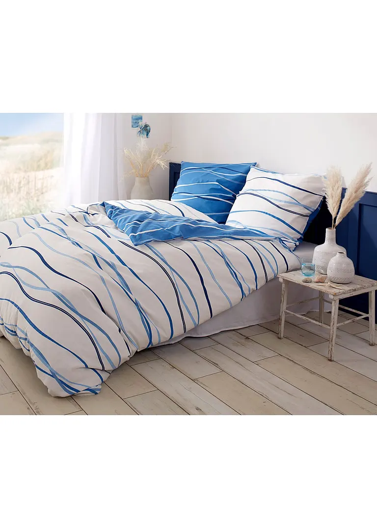 bonprix Bettwäsche mit ansprechendem Wellen-Motiv - blau Linon zollfrei