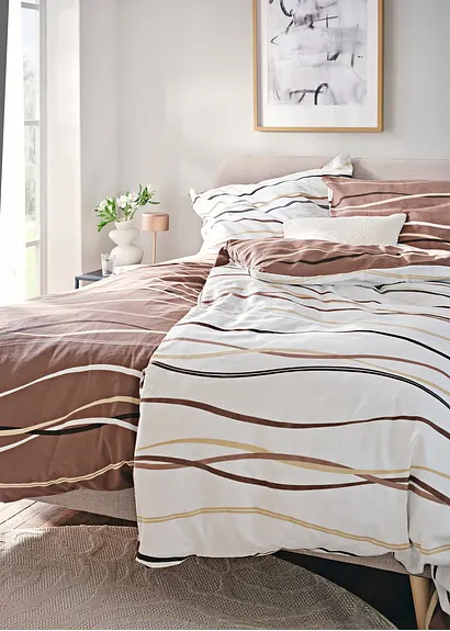 bonprix Bettwäsche mit ansprechendem Wellen-Motiv - creme Biber Auslauf