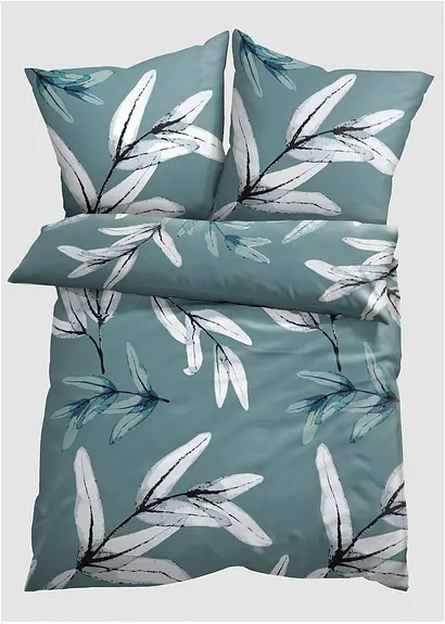 bonprix Bettwäsche mit Blättern Zweigen - blau Linon