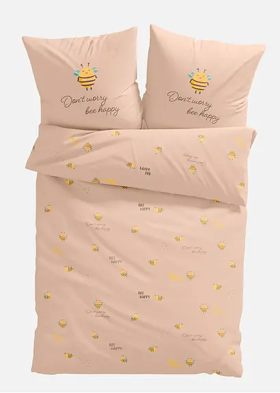 bonprix Bettwäsche mit Bienen und Statement - beige Baumwollgemisch Exklusivangebot