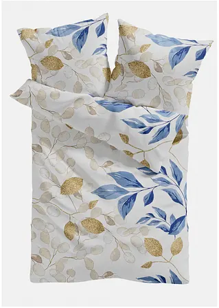 bonprix Bettwäsche mit floralem Design - blau/beige Linon Valentinstagsangebot